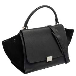 Pre Owned Celine Black Leather And Suede Medium Trapeze Bag