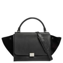 Pre Owned Celine Black Leather And Suede Medium Trapeze Bag