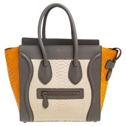 Pre Owned Celine Tri Color Python and Leather Micro Luggage Tote
