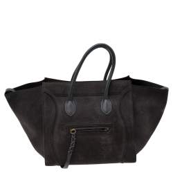 Pre Owned Celine Dark Grey Leather And Suede Medium Phantom Luggage Tote