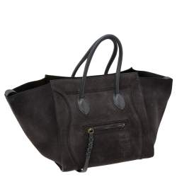 Pre Owned Celine Dark Grey Leather And Suede Medium Phantom Luggage Tote