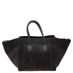 Pre Owned Celine Dark Grey Leather And Suede Medium Phantom Luggage Tote
