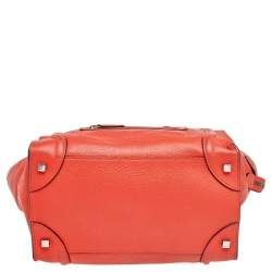 Pre Owned Celine Orange Leather Mini Luggage Tote