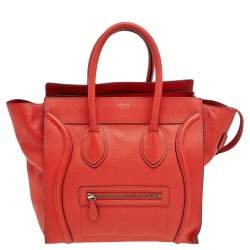 Pre Owned Celine Orange Leather Mini Luggage Tote
