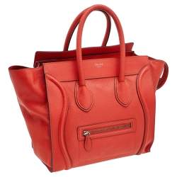 Pre Owned Celine Orange Leather Mini Luggage Tote
