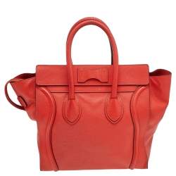 Pre Owned Celine Orange Leather Mini Luggage Tote