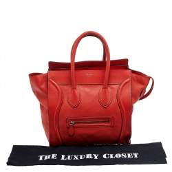 Pre Owned Celine Orange Leather Mini Luggage Tote