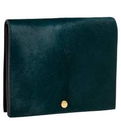 Pre Owned Celine Green/Black Calf Hair and Leather Flap Clutch 