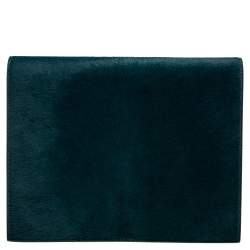 Pre Owned Celine Green/Black Calf Hair and Leather Flap Clutch 