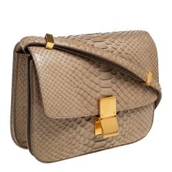 Pre Owned Celine Grey Python Medium Classic Box Shoulder Bag