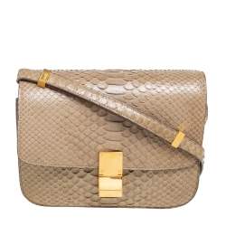 Pre Owned Celine Grey Python Medium Classic Box Shoulder Bag