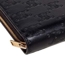 Pre Owned محفظة كونتينينتال سيلين جلد نقشة ماكادام أسود بسحاب ملتف