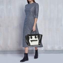 Pre Owned Celine Black/White Leather Mini Luggage Tote