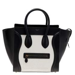 Pre Owned Celine Black/White Leather Mini Luggage Tote