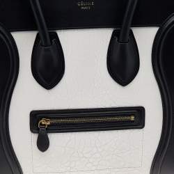 Pre Owned Celine Black/White Leather Mini Luggage Tote