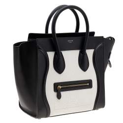 Pre Owned Celine Black/White Leather Mini Luggage Tote