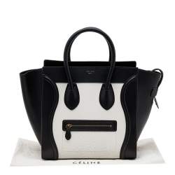 Pre Owned Celine Black/White Leather Mini Luggage Tote