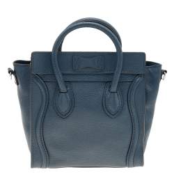 Pre Owned Celine Blue Leather Nano Luggage Tote