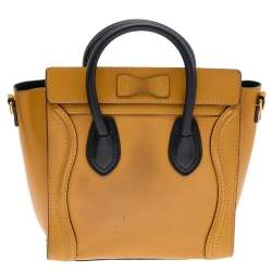 Pre Owned Celine Yellow/Black Leather Nano Luggage Tote