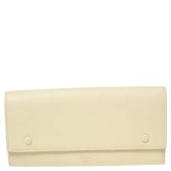 Pre Owned Celine Light Yellow Leather Multifunction Flap Wallet 