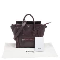 Pre Owned Celine Burgundy Leather Nano Luggage Tote