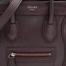 Pre Owned Celine Burgundy Leather Nano Luggage Tote