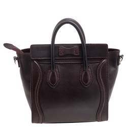 Pre Owned Celine Burgundy Leather Nano Luggage Tote