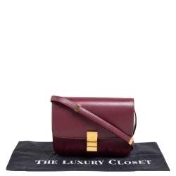 Pre Owned Celine Burgundy Leather Medium Classic Box Shoulder Bag