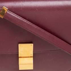Pre Owned Celine Burgundy Leather Medium Classic Box Shoulder Bag
