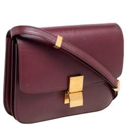 Pre Owned Celine Burgundy Leather Medium Classic Box Shoulder Bag