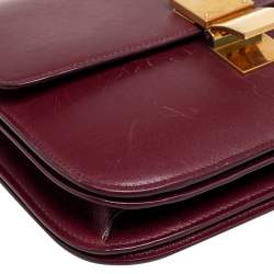 Pre Owned Celine Burgundy Leather Medium Classic Box Shoulder Bag