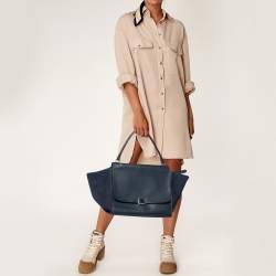 Pre Owned Celine Dark Blue Leather Top Handle Bag