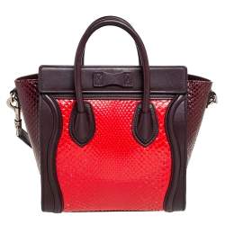 Céline Tri Color Leather and Snakeskin Nano Luggage Tote