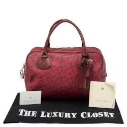 Pre Owned Celine Pink Horse Carriage Printed Leather Satchel