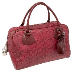 Pre Owned Celine Pink Horse Carriage Printed Leather Satchel