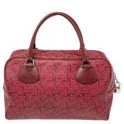Pre Owned Celine Pink Horse Carriage Printed Leather Satchel
