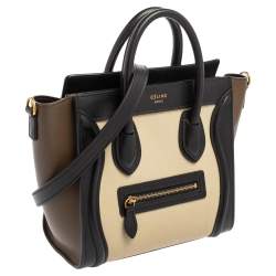 Pre Owned Celine Tri Color Leather Nano Luggage Tote