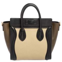 Pre Owned Celine Tri Color Leather Nano Luggage Tote