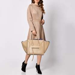 Pre Owned Celine Beige Leather Medium Phantom Luggage Tote