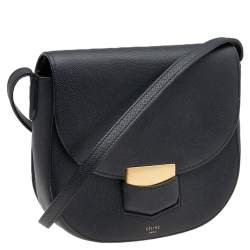 Pre Owned Celine Black Leather Small Trotteur Crossbody Bag