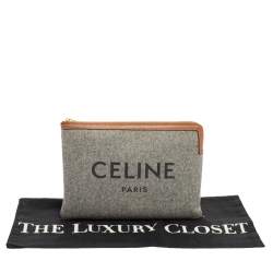 Pre Owned Celine Grey/Brown Felt Zip Pouch