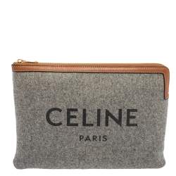 Pre Owned Celine Grey/Brown Felt Zip Pouch