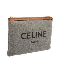 Pre Owned Celine Grey/Brown Felt Zip Pouch