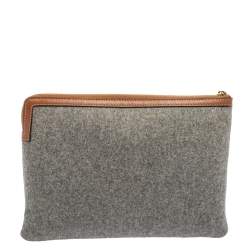 Pre Owned Celine Grey/Brown Felt Zip Pouch