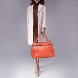 Pre Owned Celine Orange Leather Large Edge Top Handle Bag