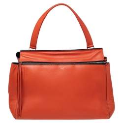 Pre Owned Celine Orange Leather Large Edge Top Handle Bag
