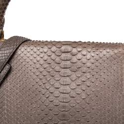 Pre Owned Celine Burgundy/Grey Python and Suede Medium Trapeze Top Handle Bag