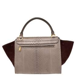 Pre Owned Celine Burgundy/Grey Python and Suede Medium Trapeze Top Handle Bag
