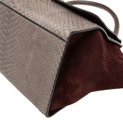 Pre Owned Celine Burgundy/Grey Python and Suede Medium Trapeze Top Handle Bag