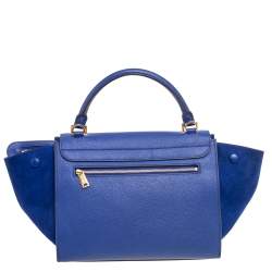 Pre Owned Celine Blue Suede and Leather Small Trapeze Bag